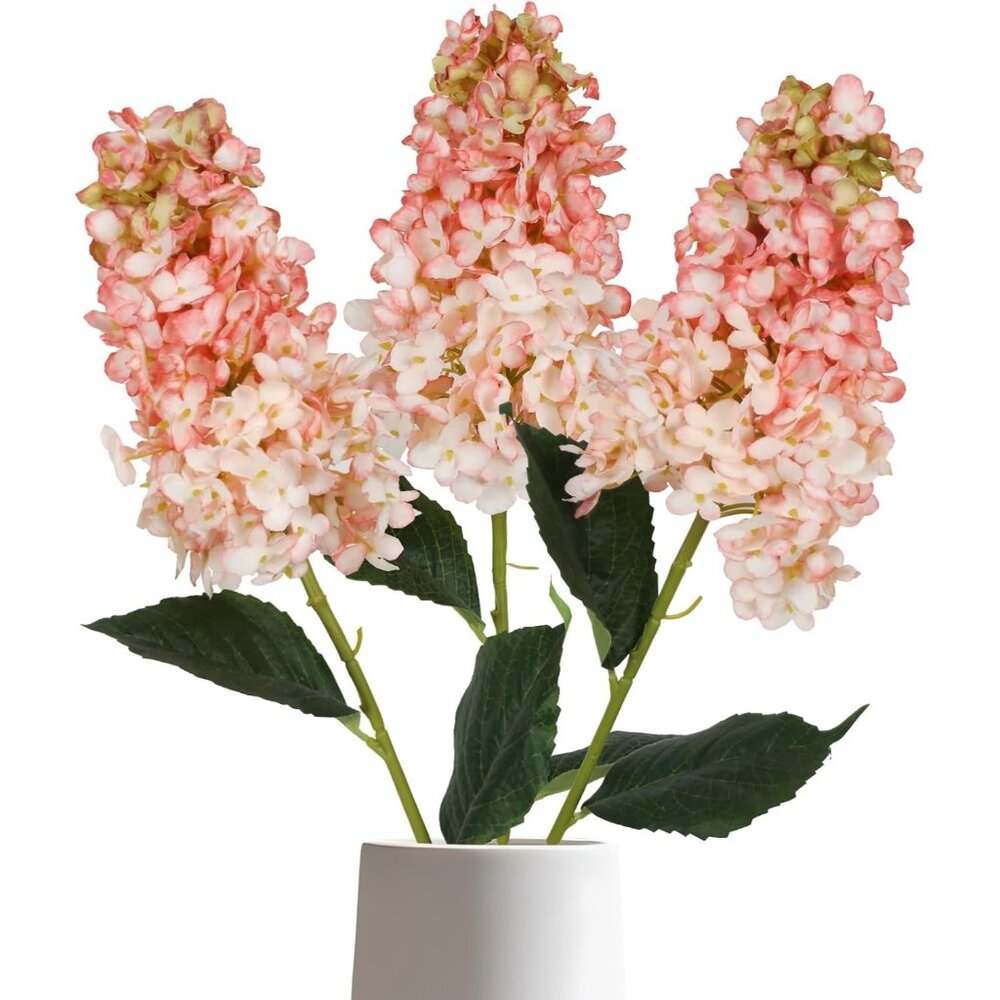 3-Pcs Light Pink Fake Artificial Flower Stem Tall Vase Silk Hydrangea Home Decor